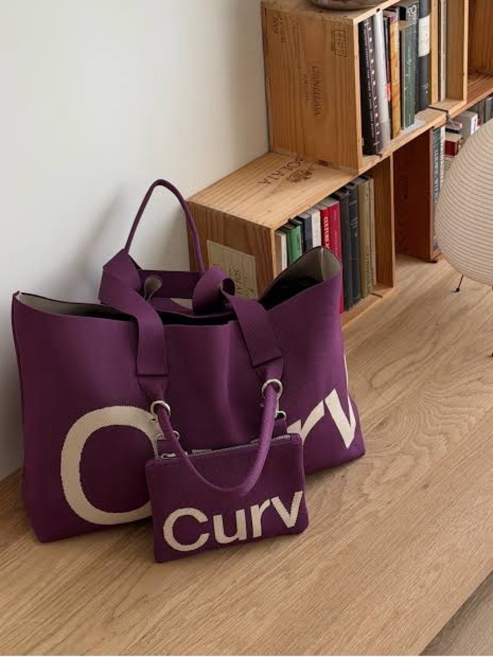 Curves Logo Tote Bag in Plum Canvas Everyday Carryall